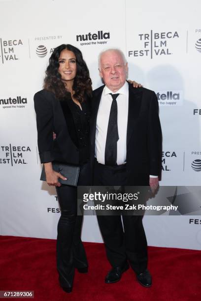 Salma Hayek and Jim Sheridan of "11th Hour" attend the Shorts Program: New York - Group Therapy during the 2017 Tribeca Film Festival at Regal...