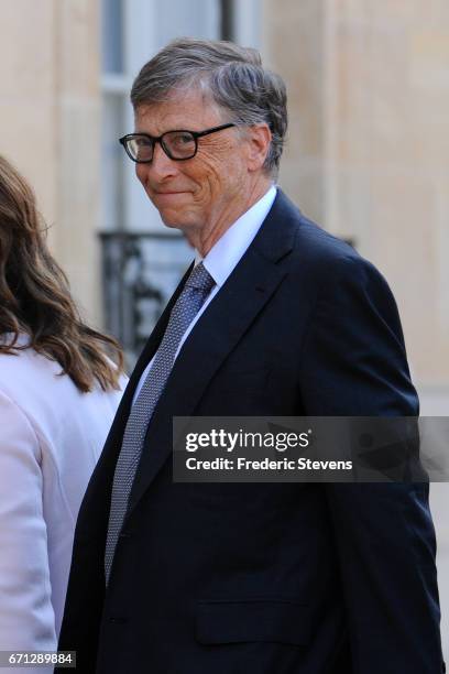 Bill Gates arrives at the Elysee Palace before receiving the award of Commander of the Legion of Honor by French President Francois Hollande on April...