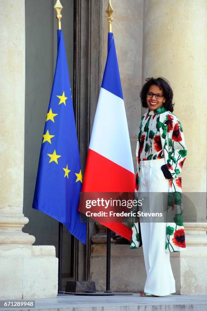 Journalist Audrey Pulvar arrives at the Elysee Palace where Bill and Melinda Gates will receives the award of Commander of the Legion of Honor by...