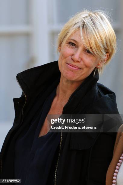 Journalist Maitena Biraben arrives at the Elysee Palace where Bill and Melinda Gates will receives the award of Commander of the Legion of Honor by...