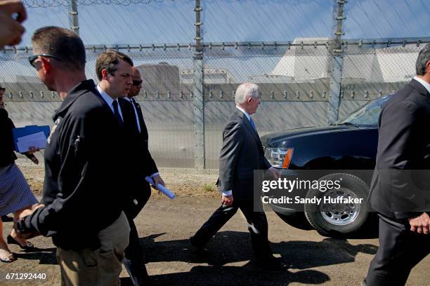 Attorney General Jeff Session heads to his vehicle after speaking to the media during a tour of the border and immigrant detention operations at...
