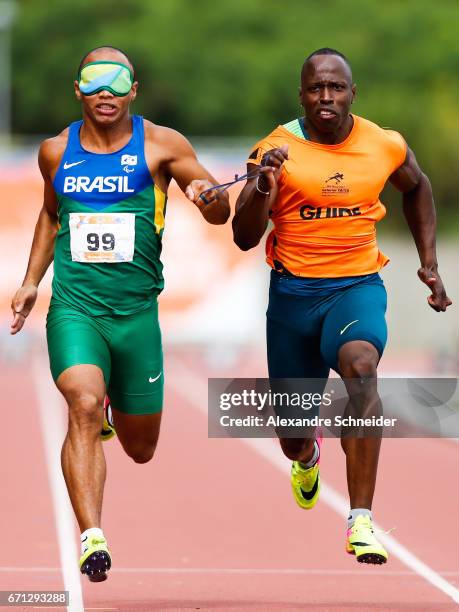 Felipe de Souza Gomes of Brazil in action during the 100 meters mens qualifying at Brazilian Paralympic Training Center during day one of the 2017...