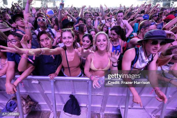 View of the crowd during day 1 of the 2017 Coachella Valley Music & Arts Festival at the Empire Polo Club on April 21, 2017 in Indio, California.