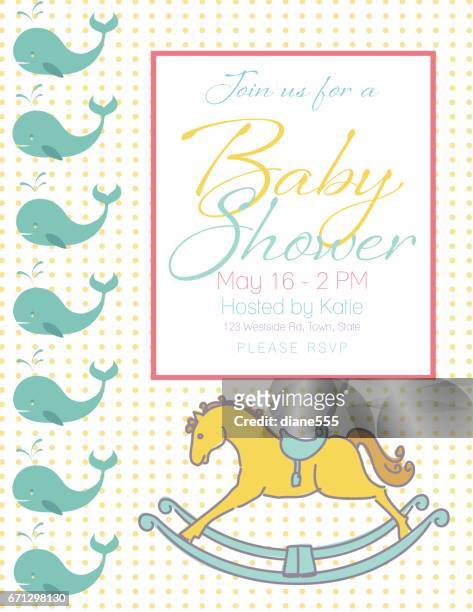 illustrazioni stock, clip art, cartoni animati e icone di tendenza di modello di invito baby shower - baby invitation shower