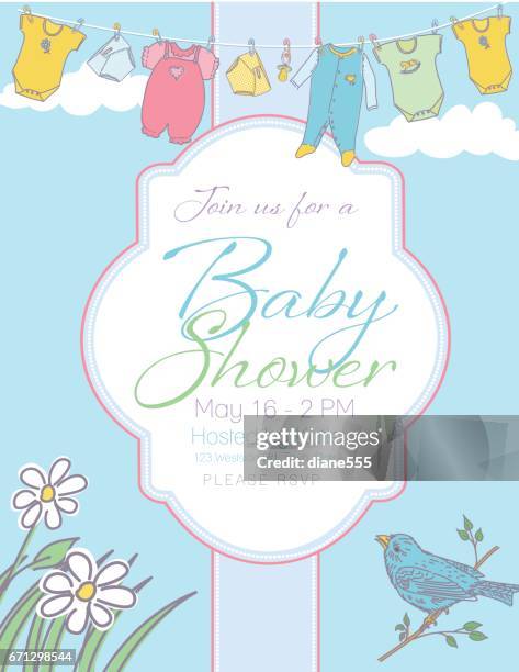 illustrazioni stock, clip art, cartoni animati e icone di tendenza di modello di invito baby shower - baby invitation shower