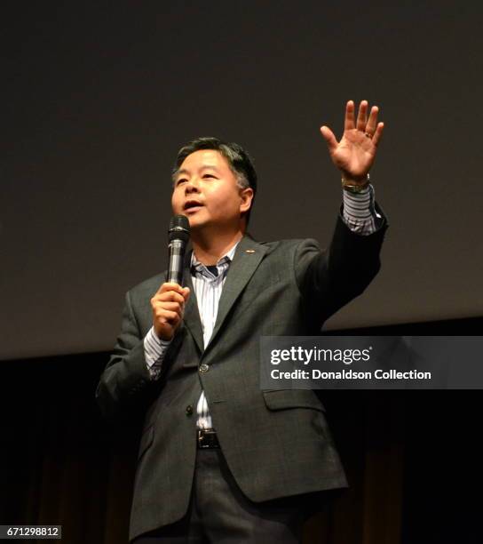 Representative Ted Lieu holds a town hall at Santa Monica High School on April 20, 2017 in Los Angeles, California.