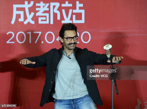Bollywood actor Aamir Khan attends 'Dangal' press conference on April 20, 2017 in Chengdu, China.