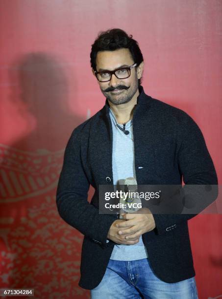 Bollywood actor Aamir Khan attends 'Dangal' press conference on April 20, 2017 in Chengdu, China.