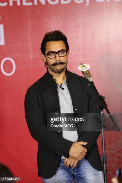 Bollywood actor Aamir Khan attends 'Dangal' press conference on April 20, 2017 in Chengdu, China.