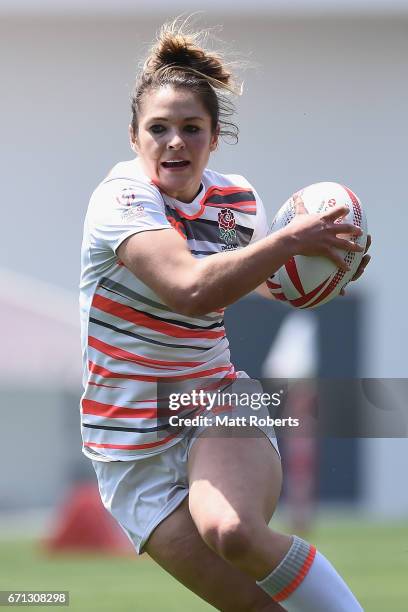 Amy Wilson-Hardy of England runs with the ball during the HSBC World Rugby Women's Sevens Series 2016/17 Kitakyushu pool match between Canada and...