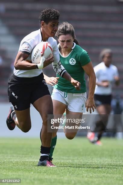 Raijieli Daveua of Fiji makes a break during the HSBC World Rugby Women's Sevens Series 2016/17 Kitakyushu pool match between Fiji and Ireland at...