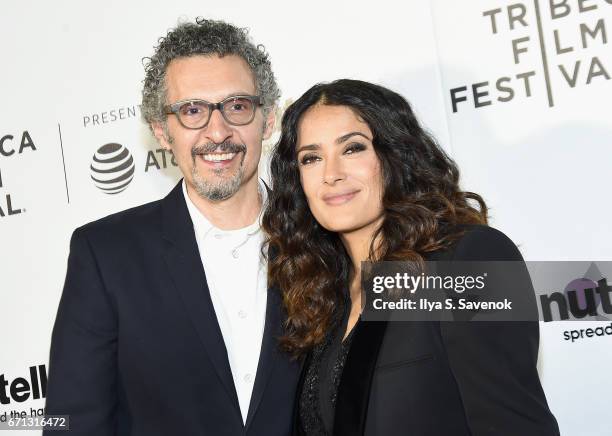 John Turturro and Salma Hayek attend the Tribeca Shorts: New York - Group Therapy at Regal Battery Park Cinemas on April 21, 2017 in New York City.