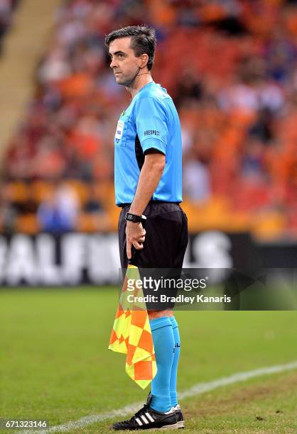 Assistant Referee David Walsh during the A-League Elimination Final match between the Brisbane Roar and the Western Sydney Wanderers at Suncorp...
