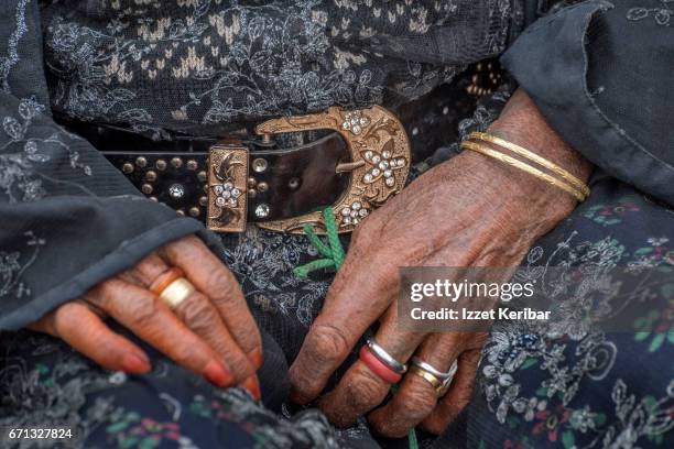 close detail of the ornaments of a woman at harran, province of sanliurfa, southeastern turkey - anatolia stock pictures, royalty-free photos & images