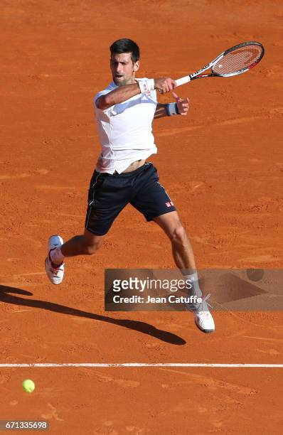 Novak Djokovic of Serbia in action during his quarter final on day 6 of the Monte-Carlo Rolex Masters, an ATP Tour Masters Series 1000 on the clay...