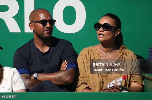Olivier Dacourt and his wife Stephanie Dacourt on day 6 of the Monte-Carlo Rolex Masters, an ATP Tour Masters Series 1000 on the clay courts of the...