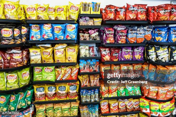 Junk food for sale in a convenience store at Canoe Creek Service Plaza.