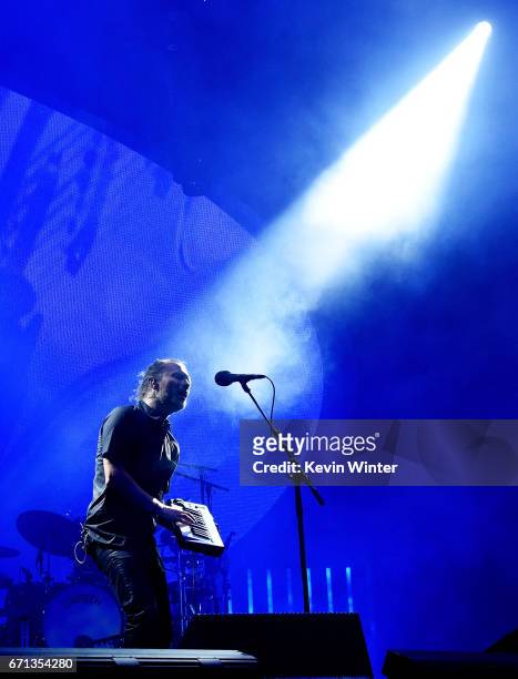 Musician Thom Yorke of Radiohead performs on the Coachella Stage during day 1 of the 2017 Coachella Valley Music & Arts Festival at the Empire Polo...