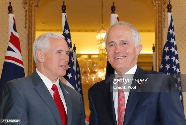 Vice President Mike Pence meets with Australia's Prime Minister Malcolm Turnbull at Admiralty House on April 22, 2017 in Sydney, Australia. Mr Pence...