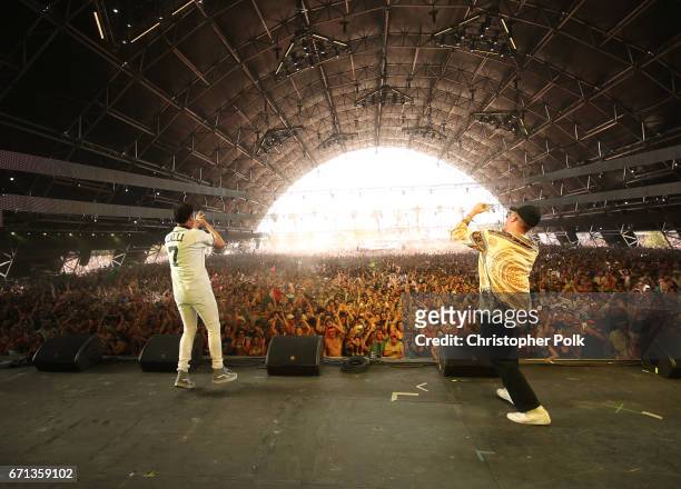 Big Gigantic performs at the Sahara Tent during day 1 of the 2017 Coachella Valley Music & Arts Festival at the Empire Polo Club on April 21, 2017 in...