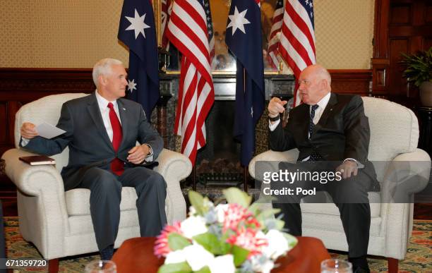 Vice President Mike Pence meets with Australia's Governor-General Peter Cosgrove at Admiralty House on April 22, 2017 in Sydney, Australia. Mr Pence...