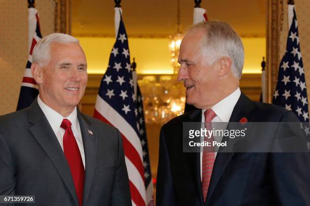 Vice President Mike Pence meets with Australia's Prime Minister Malcolm Turnbull at Admiralty House on April 22, 2017 in Sydney, Australia. Mr Pence...