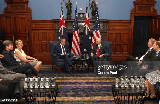 Vice President Mike Pence, center right, meets with the Australian opposition leader Bill Shorten, centre left, on April 22, 2017 in Sydney,...