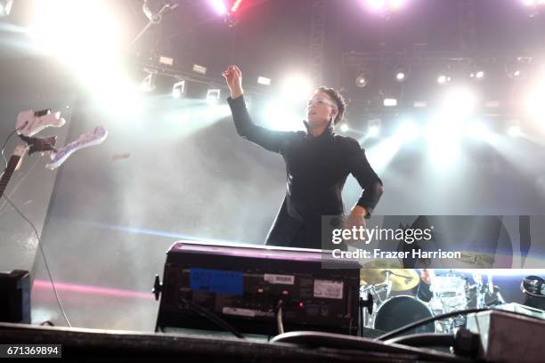 Musician Luke Steele of Empire of the Sun performs at the Sahara Tent during day 1 of the 2017 Coachella Valley Music & Arts Festival at the Empire...