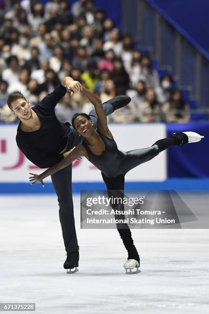 Vanessa James and Morgan Cipres of France compete in the Pairs free skating during the 3rd day of the ISU World Team Trophy 2017on April 22, 2017 in...