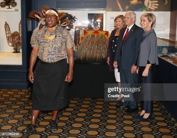 Dr Michael Mel gives a traditional highlands of Papa New Guinea welcome to U.S. Vice President Mike Pence and Australian Foreign Minister Julie...