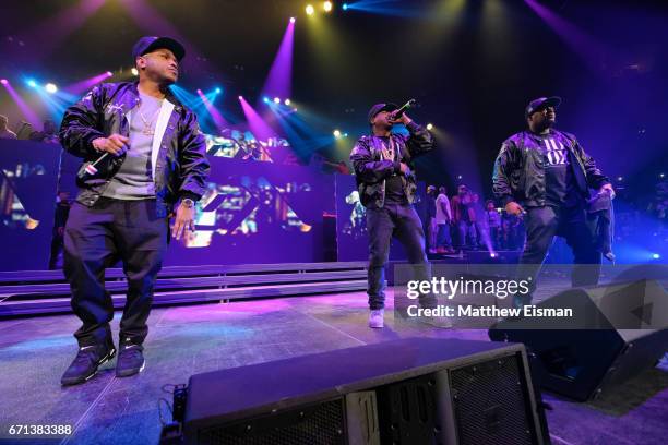 Rappers Styles P, Jadakiss and Sheek Louch of the group The Lox perform live on stage for the Ruff Ryder's Reunion Tour 2017 at Barclays Center of...