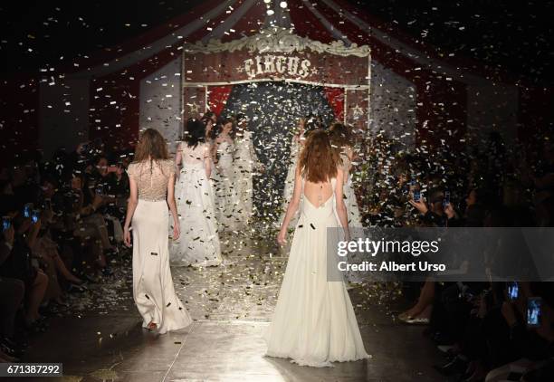 Models walk the runway at the Jenny Packham show during New York Fashion Week: Bridal on April 21, 2017 in New York City.