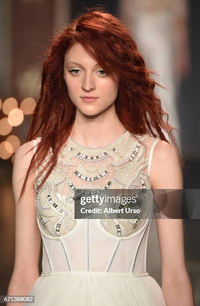 Model walks the runway at the Jenny Packham show during New York Fashion Week: Bridal on April 21, 2017 in New York City.