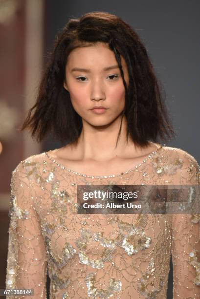 Model walks the runway at the Jenny Packham show during New York Fashion Week: Bridal on April 21, 2017 in New York City.