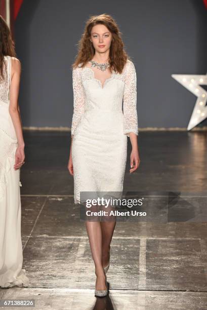 Model walks the runway at the Jenny Packham show during New York Fashion Week: Bridal on April 21, 2017 in New York City.