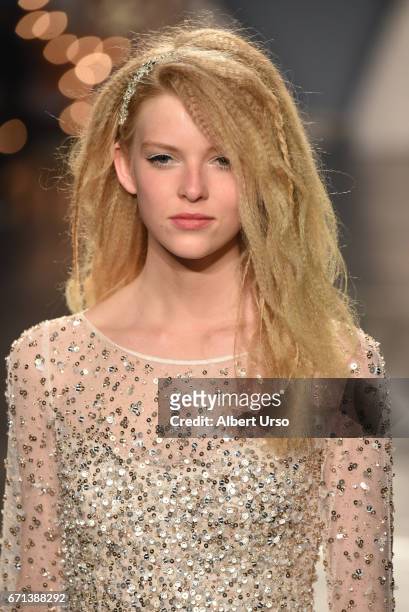 Model walks the runway at the Jenny Packham show during New York Fashion Week: Bridal on April 21, 2017 in New York City.