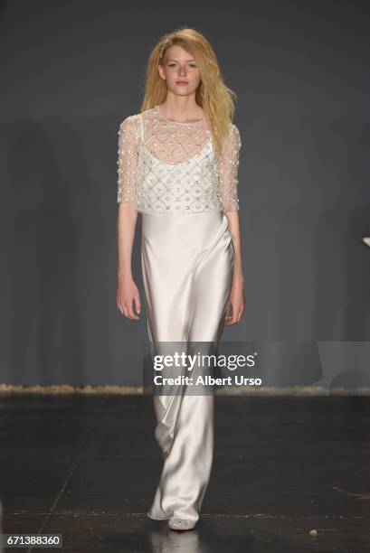 Model walks the runway at the Jenny Packham show during New York Fashion Week: Bridal on April 21, 2017 in New York City.