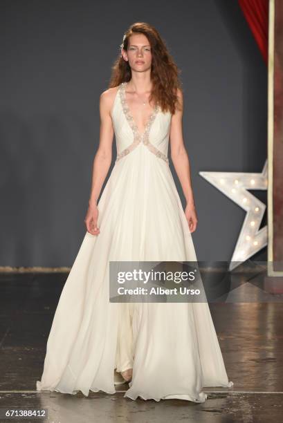 Model walks the runway at the Jenny Packham show during New York Fashion Week: Bridal on April 21, 2017 in New York City.