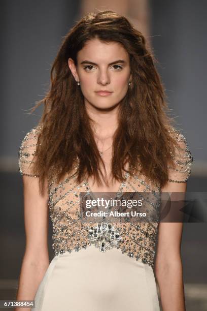 Model walks the runway at the Jenny Packham show during New York Fashion Week: Bridal on April 21, 2017 in New York City.