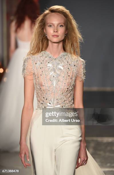 Model walks the runway at the Jenny Packham show during New York Fashion Week: Bridal on April 21, 2017 in New York City.