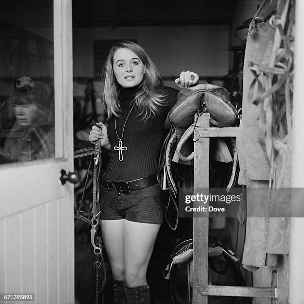 Irish actress Sinead Cusack at Richmond Park stables, London, UK, 19th November 1971.