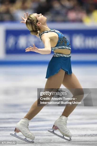 Alaine Chartrand of Canada competes in the Ladies free skating during the 3rd day of the ISU World Team Trophy 2017on April 22, 2017 in Tokyo, Japan.