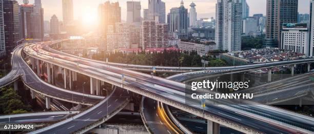 the road junction of shanghai - road reflector stock pictures, royalty-free photos & images