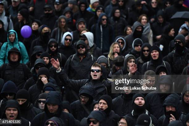 Protesters demonstrating against the right-wing populist Alternative for Germany political party federal congress on April 22, 2017 in Cologne,...