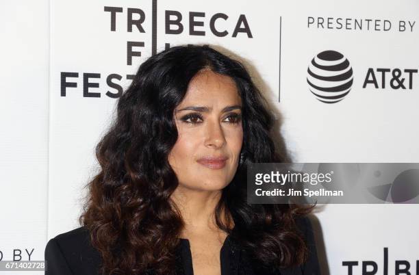 Actress Salma Hayek attends the Shorts Program: New York - Group Therapy during the 2017 Tribeca Film Festival at Regal Battery Park Cinemas on April...