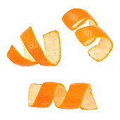 Set of curl mandarin peel isolated on white background