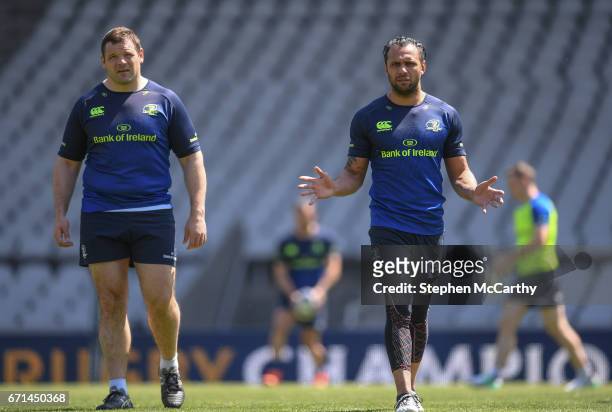 Lyon , France - 22 April 2017; Mike Ross, left, and Isa Nacewa of Leinster during their captain's run at the Matmut Stadium de Gerland in Lyon,...