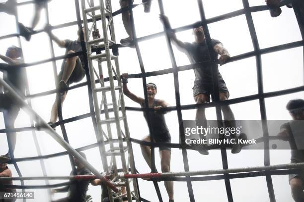Competitors participate the Rope Climb task during the Spartan Race Asia-Pacific on April 22, 2017 in Hong Kong, Hong Kong. Thousands of competitors...