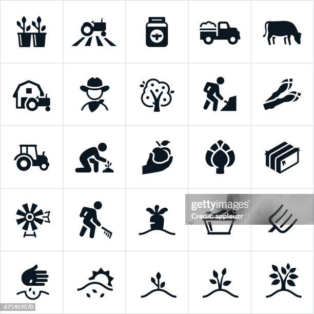 farming and agriculture icons - apple tree stock illustrations