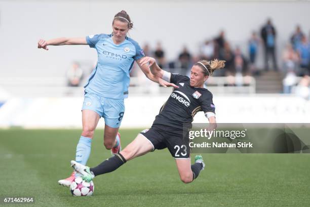 Jill Scott of Manchester City Women and Griedge Mbock Bathy of Olympique Lyonnais Ladies in action during the UEFA Women's Champions League semi...